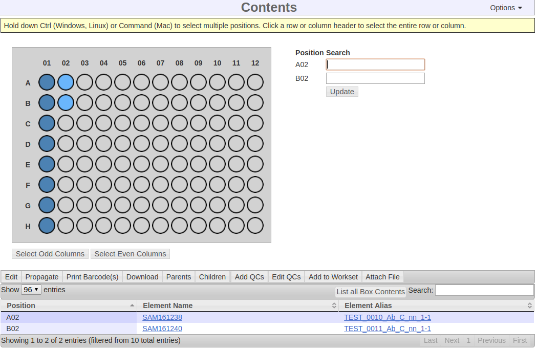 Additional information when multiple positions are selected